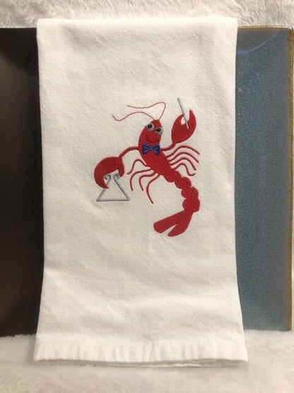 Kitchen Tea Towel Crawfish fiddle accordion triangle Louisiana themed kitchen towel