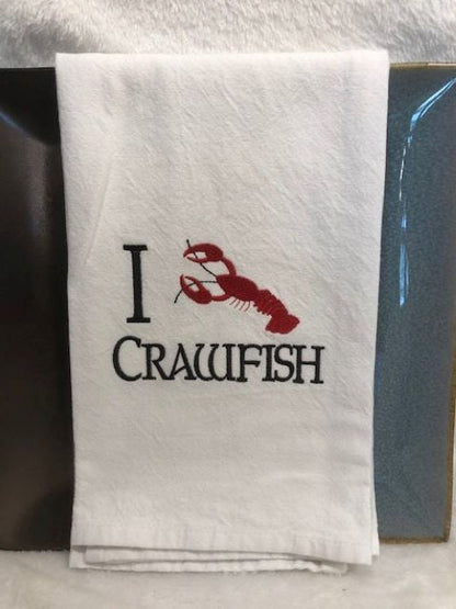 Kitchen Tea Towel Crawfish fiddle accordion triangle Louisiana themed kitchen towel
