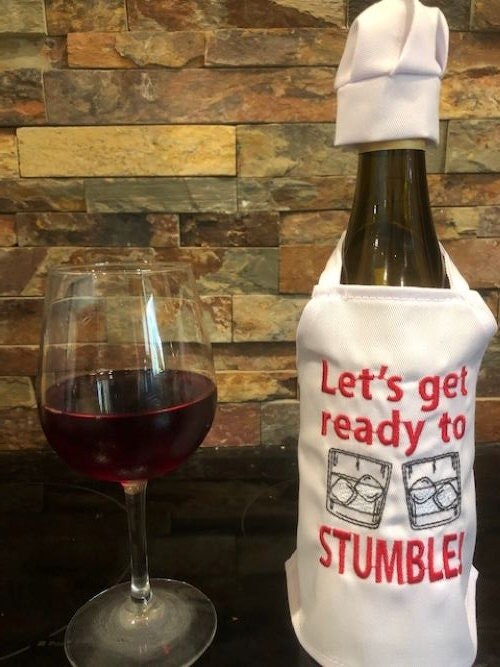 Let's Get Ready to Stumble Wine Bottle Apron, Father's Day Gift, Housewarming Gift, Cajun housewarming