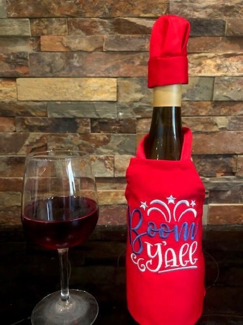 Boom Y'all 4th of July Wine Bottle Apron, July 4th wine bottle cover, July Fourth, Fourth of July gift, Memorial Day