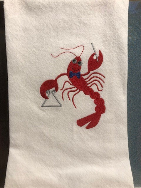 Kitchen Tea Towel Crawfish fiddle accordion triangle Louisiana themed kitchen towel
