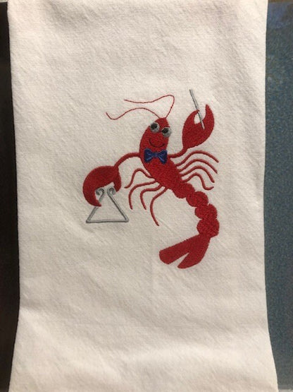 Kitchen Tea Towel Crawfish fiddle accordion triangle Louisiana themed kitchen towel