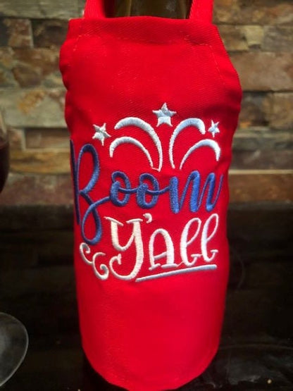 Boom Y'all 4th of July Wine Bottle Apron, July 4th wine bottle cover, July Fourth, Fourth of July gift, Memorial Day