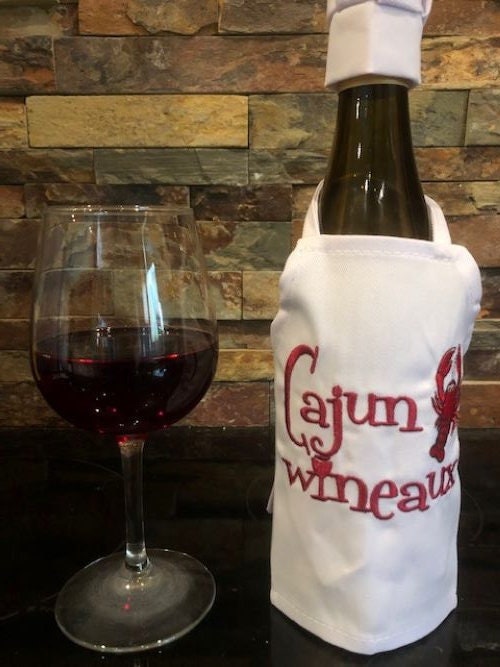 Cajun Wineaux Wine Bottle Apron, Wine Bottle Cover, embroidered, personalized