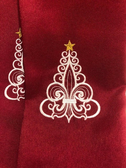 Fleur de Lis Christmas dinner napkin set, Christmas Dinner Napkins embroidered, Fleur de lis Christmas tree dinner napkins