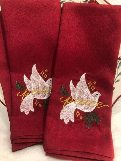 Peace Dove Dinner Napkin set, Peace Dove Dinner Cloth Napkin embroidered, family dinner, family formal napkin set