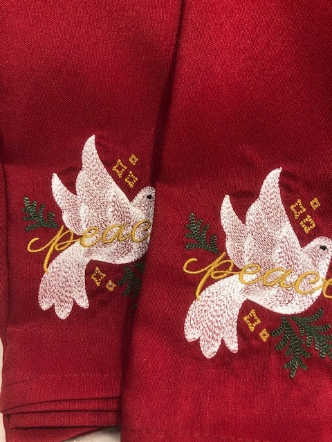 Peace Dove Dinner Napkin set, Peace Dove Dinner Cloth Napkin embroidered, family dinner, family formal napkin set