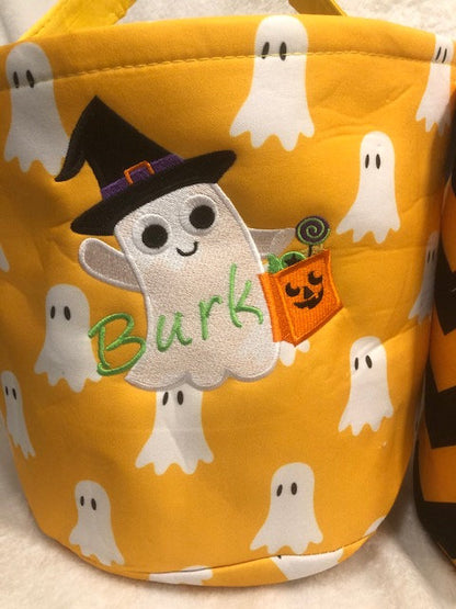 Personalized Halloween Bucket, Halloween Basket, Girl Ghost Bucket, Boy Ghost, Halloween embroidered customized