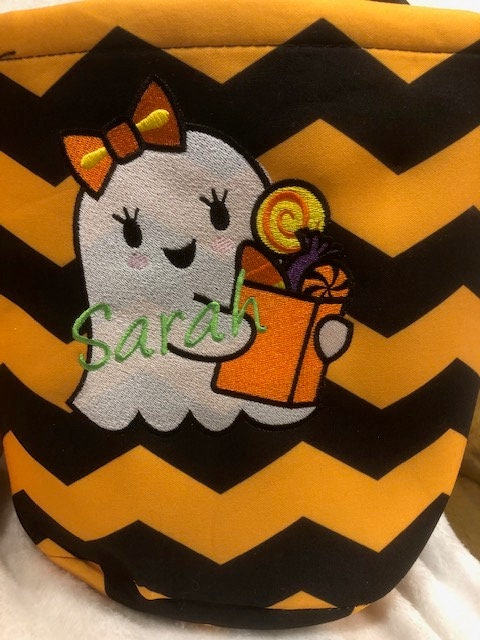 Personalized Halloween Bucket, Halloween Basket, Girl Ghost Bucket, Boy Ghost, Halloween embroidered customized