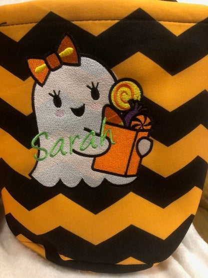 Personalized Halloween Bucket, Halloween Basket, Girl Ghost Bucket, Boy Ghost, Halloween embroidered customized