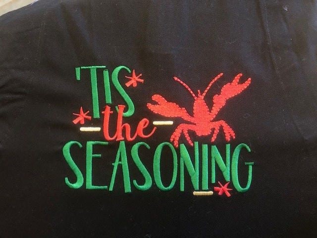 Gift for Dad, Father's Day gift, Crawfish apron, Lobster Apron, Tis the Seasoning Apron, embroidered, Louisiana Themed kitchen, Cajun