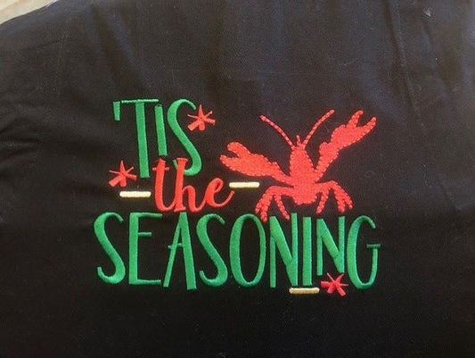Gift for Dad, Father's Day gift, Crawfish apron, Lobster Apron, Tis the Seasoning Apron, embroidered, Louisiana Themed kitchen, Cajun