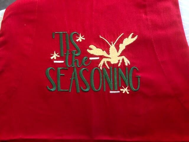 Gift for Dad, Father's Day gift, Crawfish apron, Lobster Apron, Tis the Seasoning Apron, embroidered, Louisiana Themed kitchen, Cajun