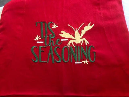 Gift for Dad, Father's Day gift, Crawfish apron, Lobster Apron, Tis the Seasoning Apron, embroidered, Louisiana Themed kitchen, Cajun