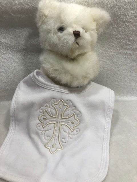 Personalized Baptism Gift Set – Embroidered Baby Bib, Burp Cloth & Plush Bear | Christening Keepsake for Boy or Girl | God parents