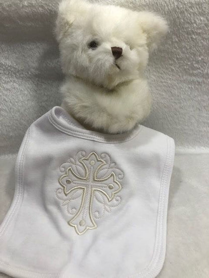 Personalized Baptism Gift Set – Embroidered Baby Bib, Burp Cloth & Plush Bear | Christening Keepsake for Boy or Girl | God parents