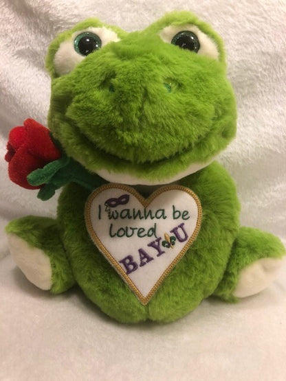 Valentine Frog Mardi Gras personalized, customized, You're My Valentine, Mardi Gras Plush, Mardi Gras Frog gift for her