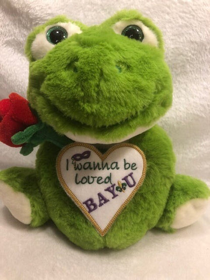 Valentine Frog Mardi Gras personalized, customized, You're My Valentine, Mardi Gras Plush, Mardi Gras Frog gift for her