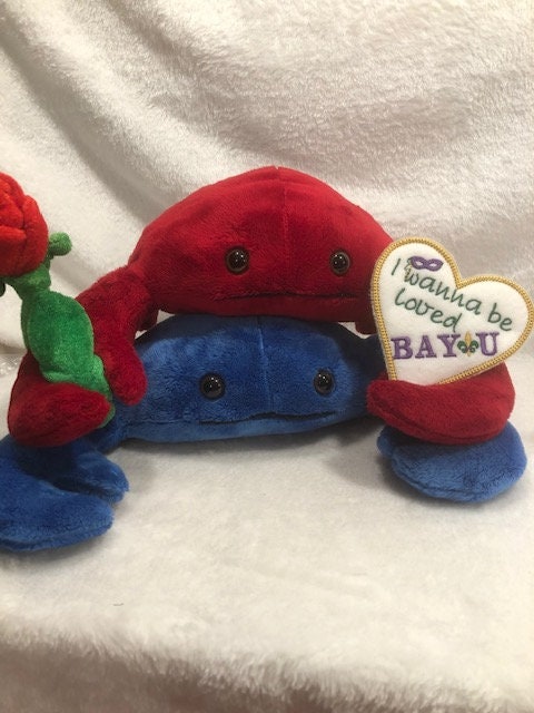 Cajun Crab Valentines Plush personalized, Mardi Gras, customized shellfish, Mother's Day gift, Happy Birthday, gift for her, gift for mom
