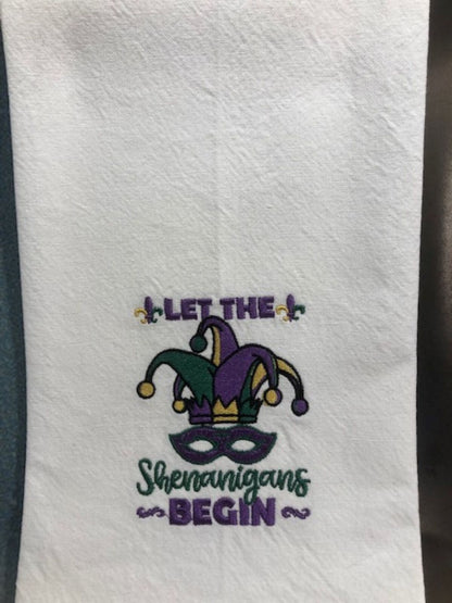 Mardi Gras Kitchen Tea Towel Let Shenanigan's Begin