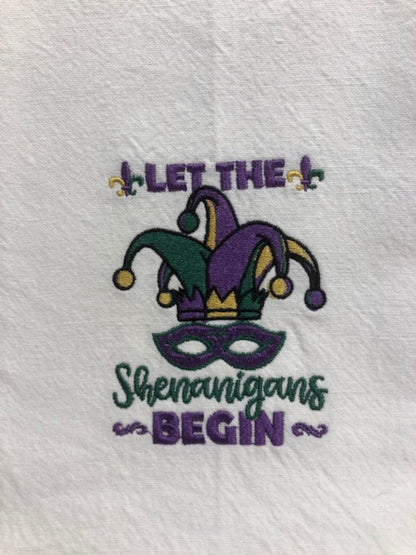 Mardi Gras Kitchen Tea Towel Let Shenanigan's Begin