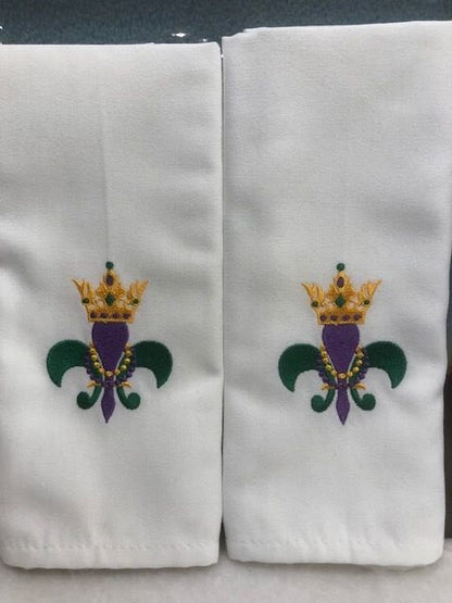 Louisiana Mardi Gras Fleur de Lis Cloth Dinner Napkin Set of 8, Cajun Napkin, Embroidered, Customized, Monogrammed dinner napkin