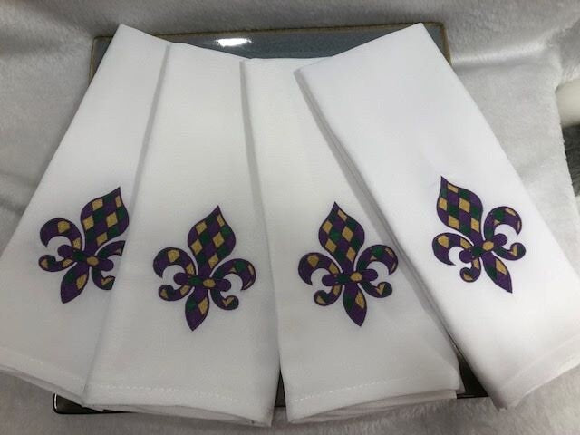 Louisiana Mardi Gras Fleur de Lis Cloth Dinner Napkin Set of 8, Cajun Napkin, Embroidered, Customized, Monogrammed dinner napkin