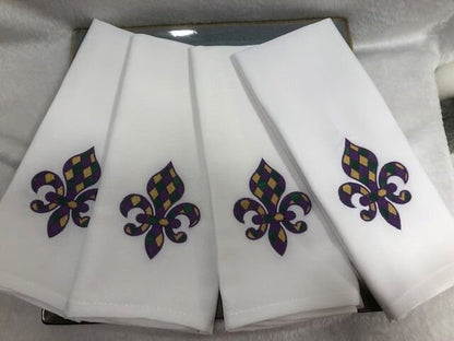 Louisiana Mardi Gras Fleur de Lis Cloth Dinner Napkin Set of 8, Cajun Napkin, Embroidered, Customized, Monogrammed dinner napkin