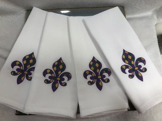 Louisiana Mardi Gras Fleur de Lis Cloth Dinner Napkin Set of 8, Cajun Napkin, Embroidered, Customized, Monogrammed dinner napkin