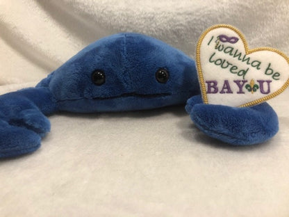 Cajun Crab Valentines Plush personalized, Mardi Gras, customized shellfish, Mother's Day gift, Happy Birthday, gift for her, gift for mom