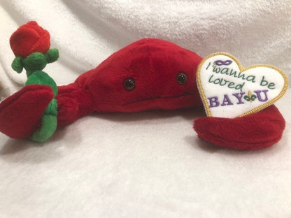Cajun Crab Valentines Plush personalized, Mardi Gras, customized shellfish, Mother's Day gift, Happy Birthday, gift for her, gift for mom