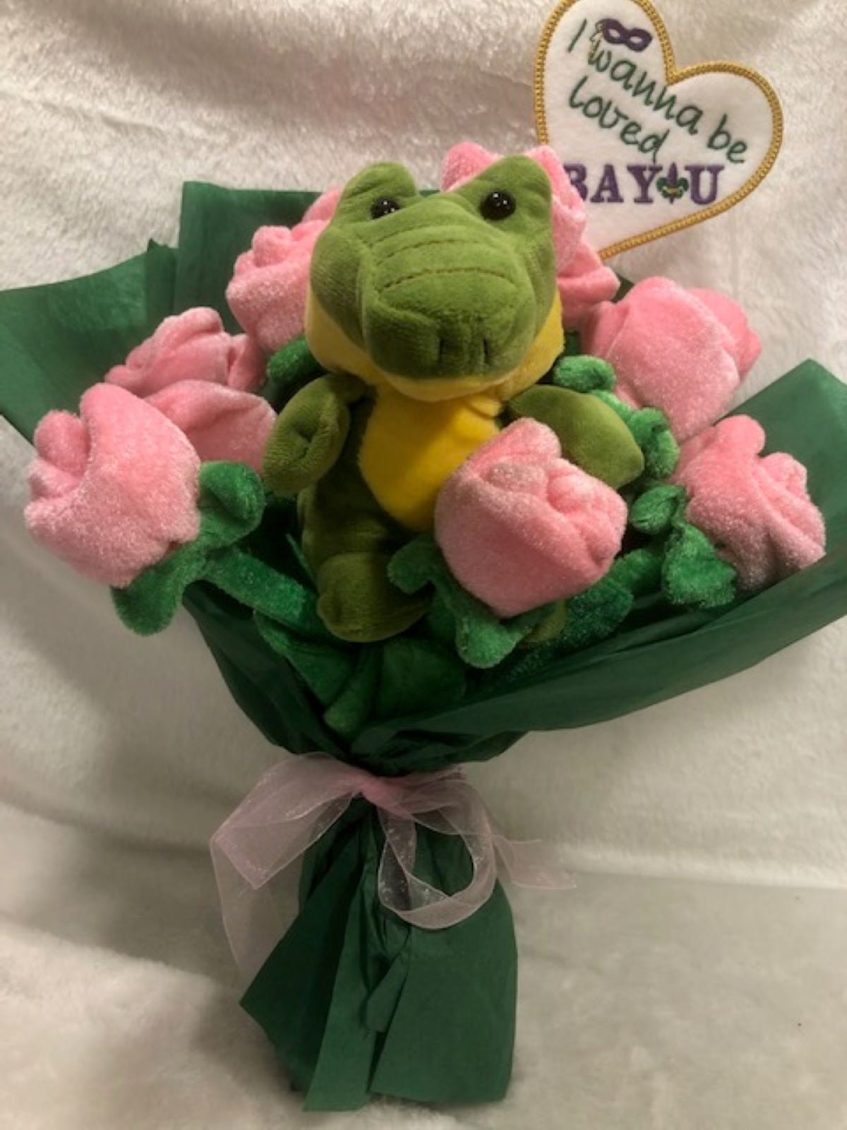 Mother's Day Mardi Gras Crawfish Valentines Day Red Roses Plush bouquet I love you personalized embroidered plush Flowers loved Bayou