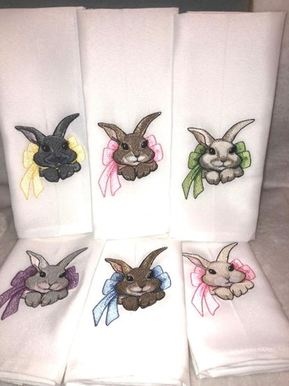 Easter bunny cloth dinner napkin set of 6, embroidered, customized, dinner napkin, Easter dinner, Easter Rabbit, Easter Bunny family dinner
