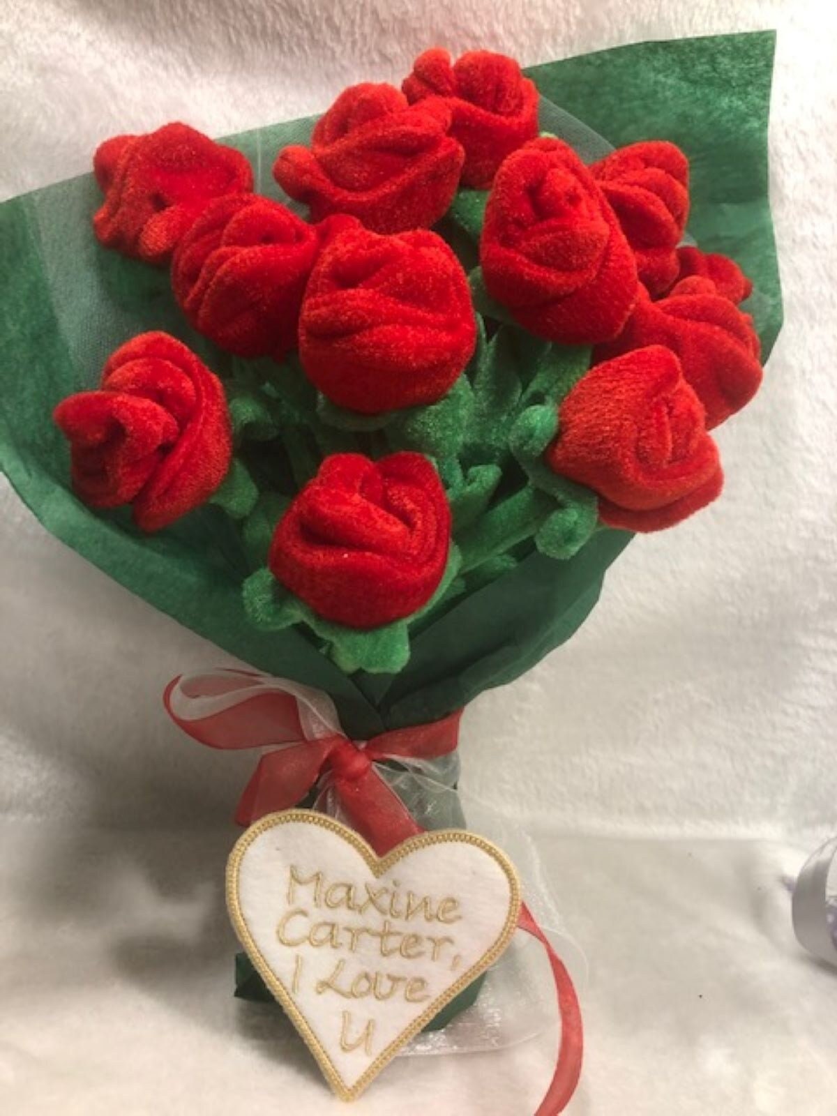 Mother's Day Flowers Valentines Day Red Roses Plush bouquet I love you Valentine Gift, personalized embroidered plush Flowers