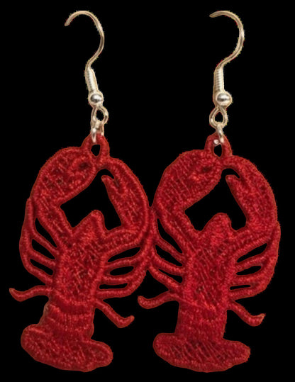 Crawfish Earrings, crawfish boil earrings, lobster earrings, crawfish jewelry handmade embroidered, New Orleans, Mardi Gras Earrings, FSL