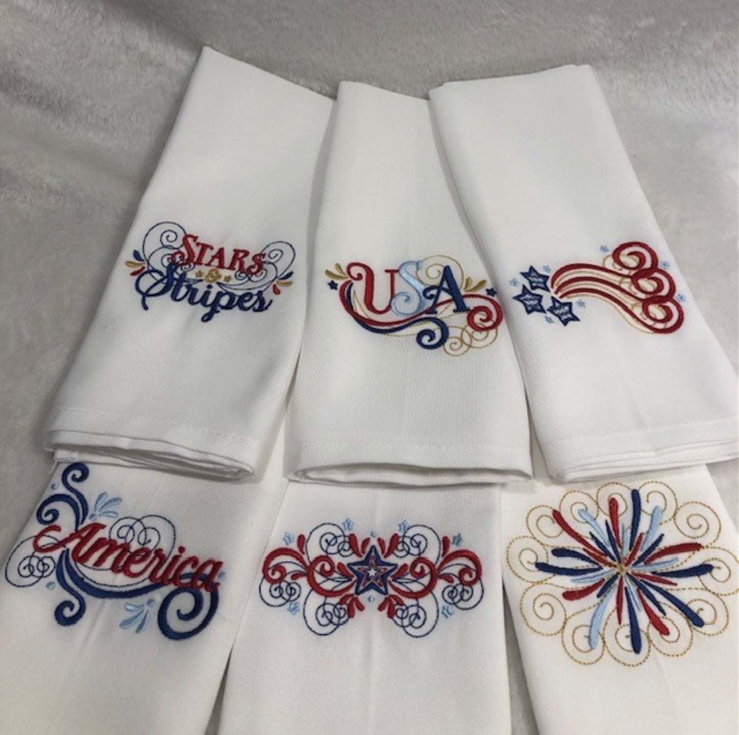 Fourth of July Dinner Napkin Set, Independence Day Cloth Dinner Napkins, July Fourth Embroidered, Personalized, Customized