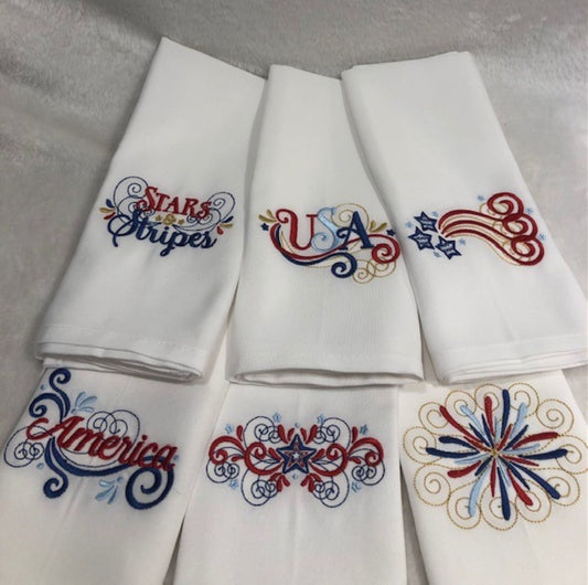 Fourth of July Dinner Napkin Set, Independence Day Cloth Dinner Napkins, July Fourth Embroidered, Personalized, Customized