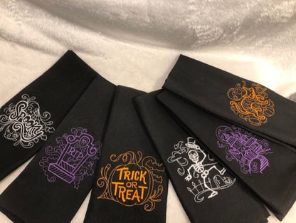 Halloween Dinner Cloth Napkin Set, All Hallows Eve, Day of the Dead, Customized Personalized Embroidered