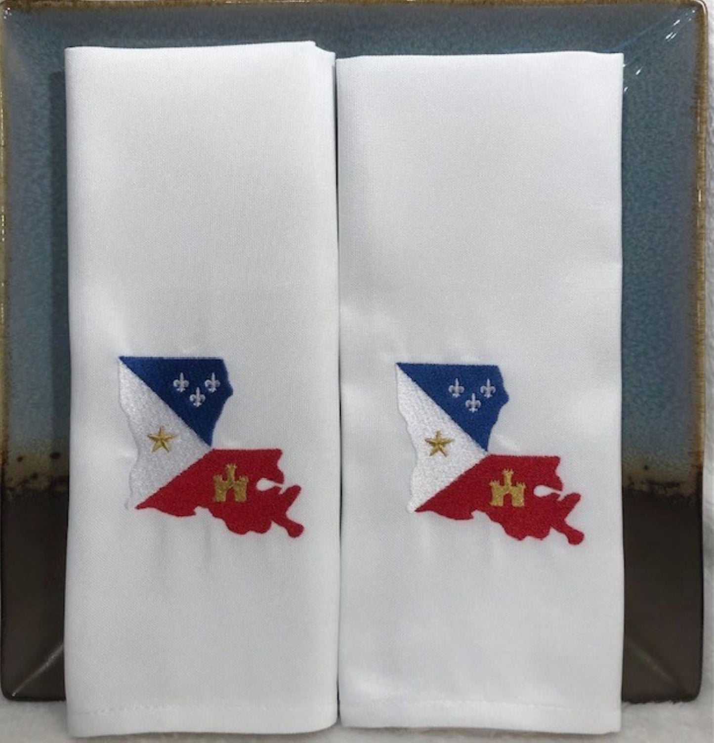 Acadiana Flag Louisiana Dinner Cloth Napkins Set of 6 Embroidered Customized Personalized