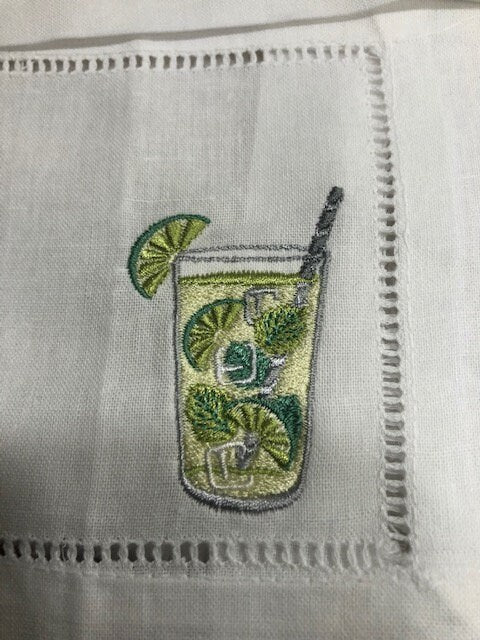 Alcohol themed Embroidered Cocktail Napkins, Boozy Cocktail Napkins set of 6, Bar Top Napkins, Tequila, Bloody Mary, Housewarming Gifts