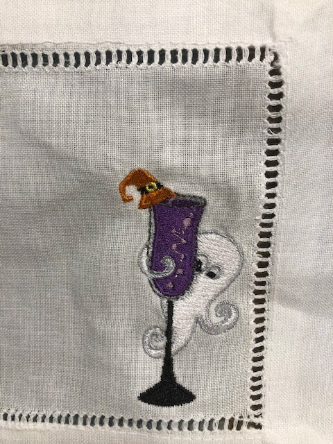 Halloween cocktail napkins , embroidered cocktail napkins, bar top napkins, Halloween themed cocktail napkings