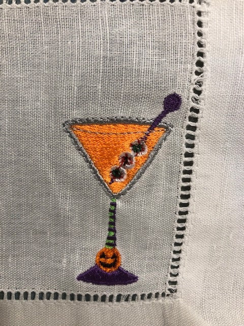 Halloween cocktail napkins , embroidered cocktail napkins, bar top napkins, Halloween themed cocktail napkings