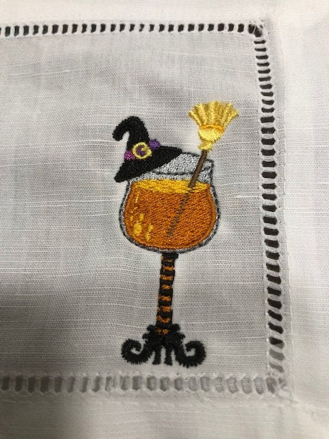 Halloween cocktail napkins , embroidered cocktail napkins, bar top napkins, Halloween themed cocktail napkings