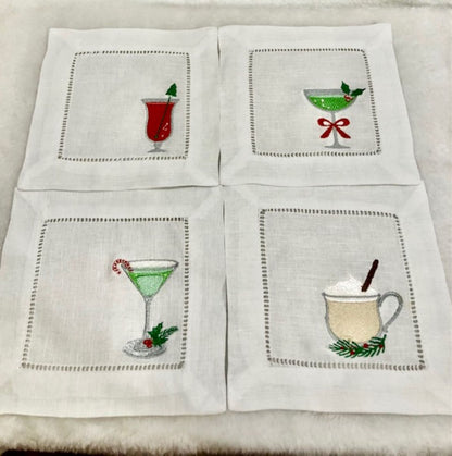 Christmas cocktail napkins - embroidered