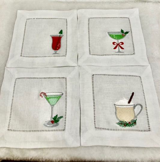 Christmas cocktail napkins - embroidered