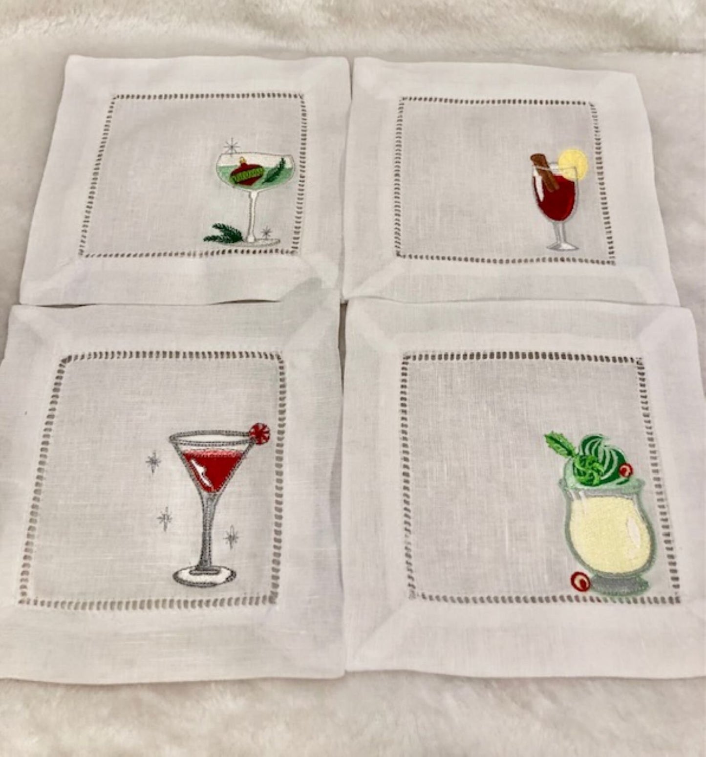 Christmas cocktail napkins - embroidered