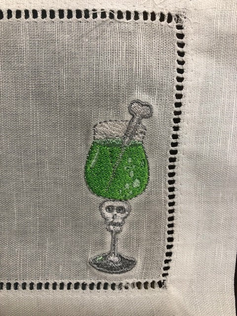 Halloween cocktail napkins , embroidered cocktail napkins, bar top napkins, Halloween themed cocktail napkings