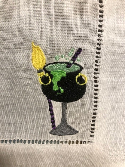 Halloween cocktail napkins , embroidered cocktail napkins, bar top napkins, Halloween themed cocktail napkings