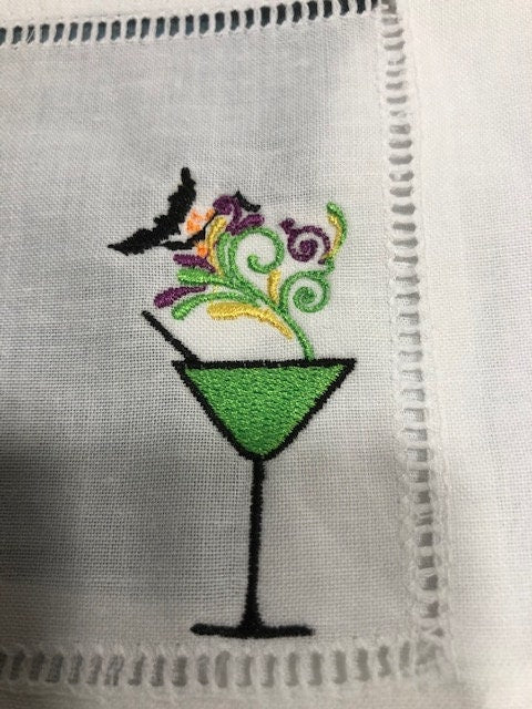 Halloween cocktail napkins , embroidered cocktail napkins, bar top napkins, Halloween themed cocktail napkings