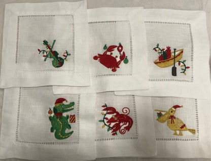 Cajun Christmas Cocktail Napkins - Embroidered